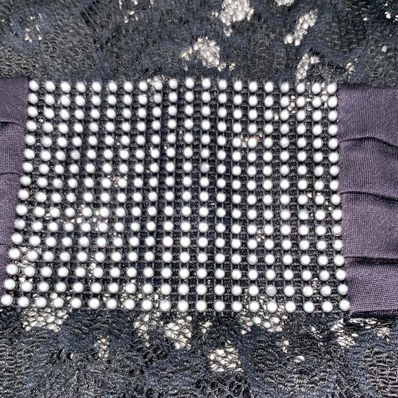 Sentimental NY By Sam Hourani Black Lace Dress With Rhinestone Tuxedo Belt Sz M - Picture 9 of 13